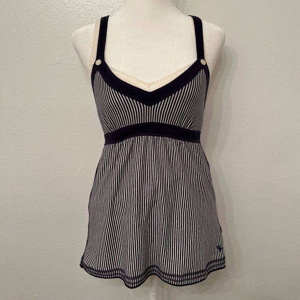 Vintage Y2K Abercrombie & Fitch 2000s Pinstriped Babydoll Tank Top - Picture 2 of 12